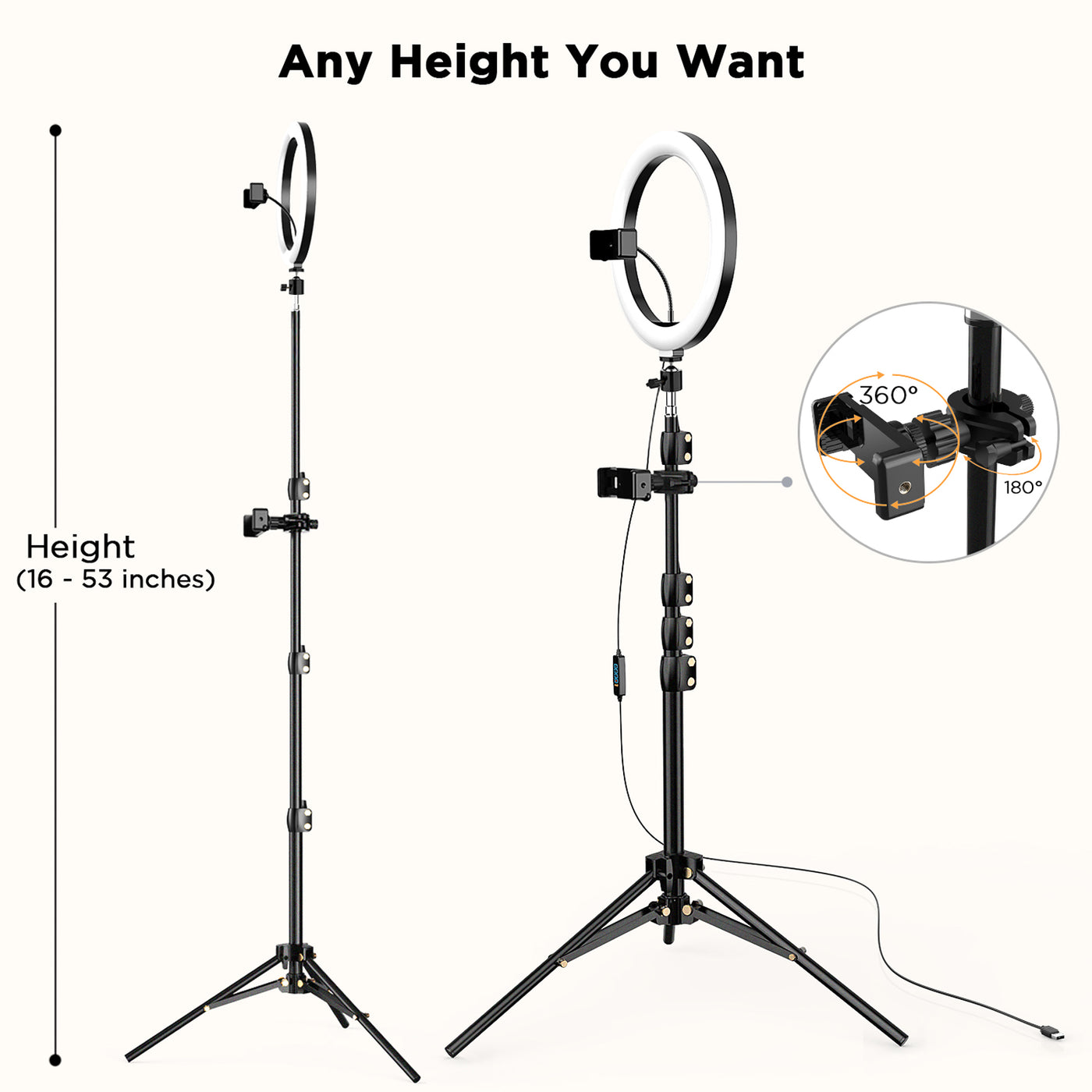 LETSCOM F-533 10.2" Selfie Ring Light with Tripod Stand & 2 Phone Holders