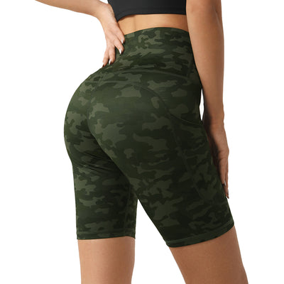 army green camo yoga shorts