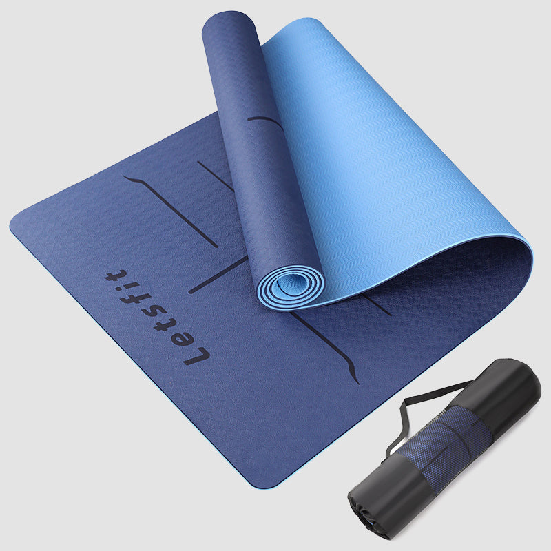 Yoga Mat with Alignment Lines TPE Two Sides Anti-Tear Mat Non-Slip Large  Fitness Mat for Gym Pilates Floor Exercises Stretching 73x32x1/4 BLUE