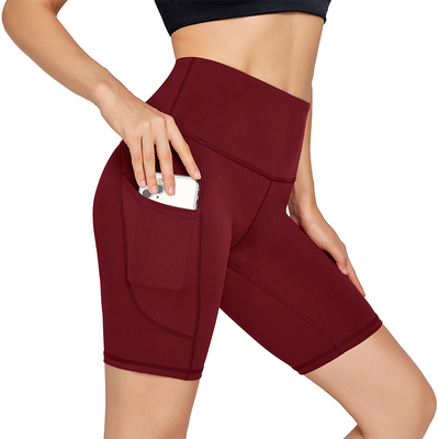 high waisted yoga shorts wine red
